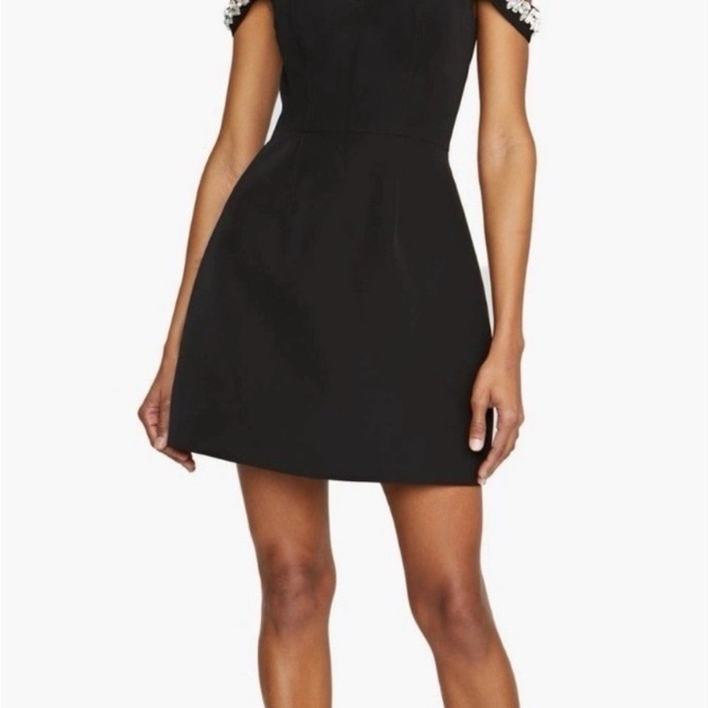 Monique Lhuillier Black Mini Dress with Embellished Sleeves
